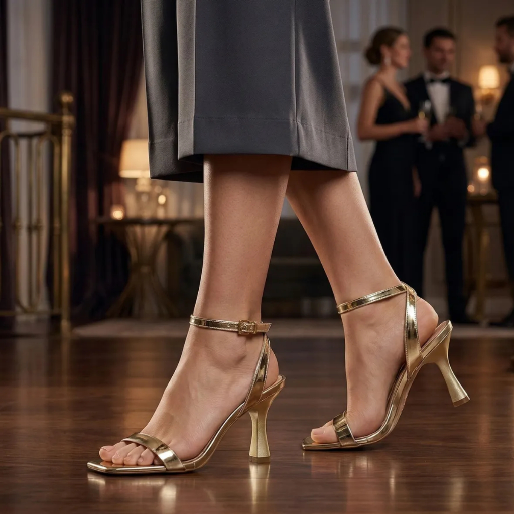 Sandália Feminina Salto Médio Taça Fino Agulha Festa Brilho