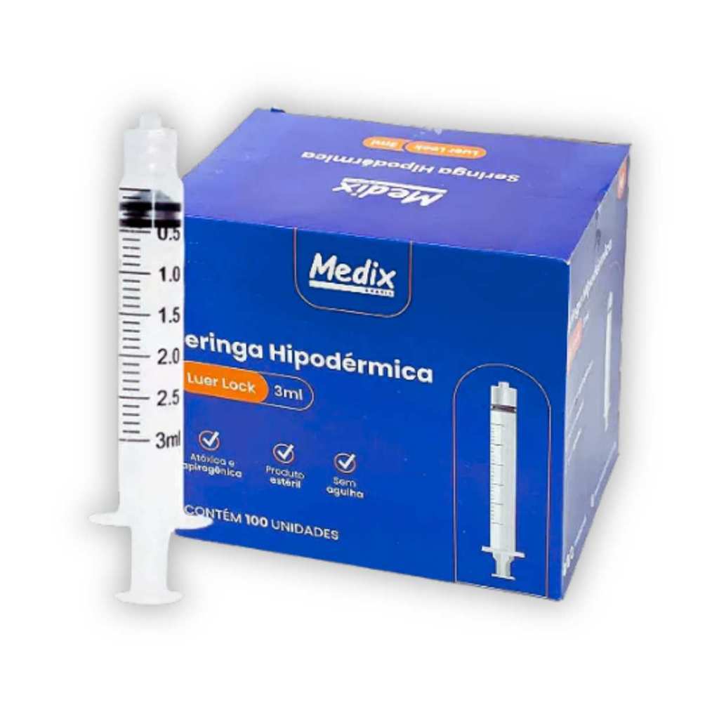 Seringa 3ml Descartável Bico Luer Lock Medix - Cx 100un em Oferta na Shopee