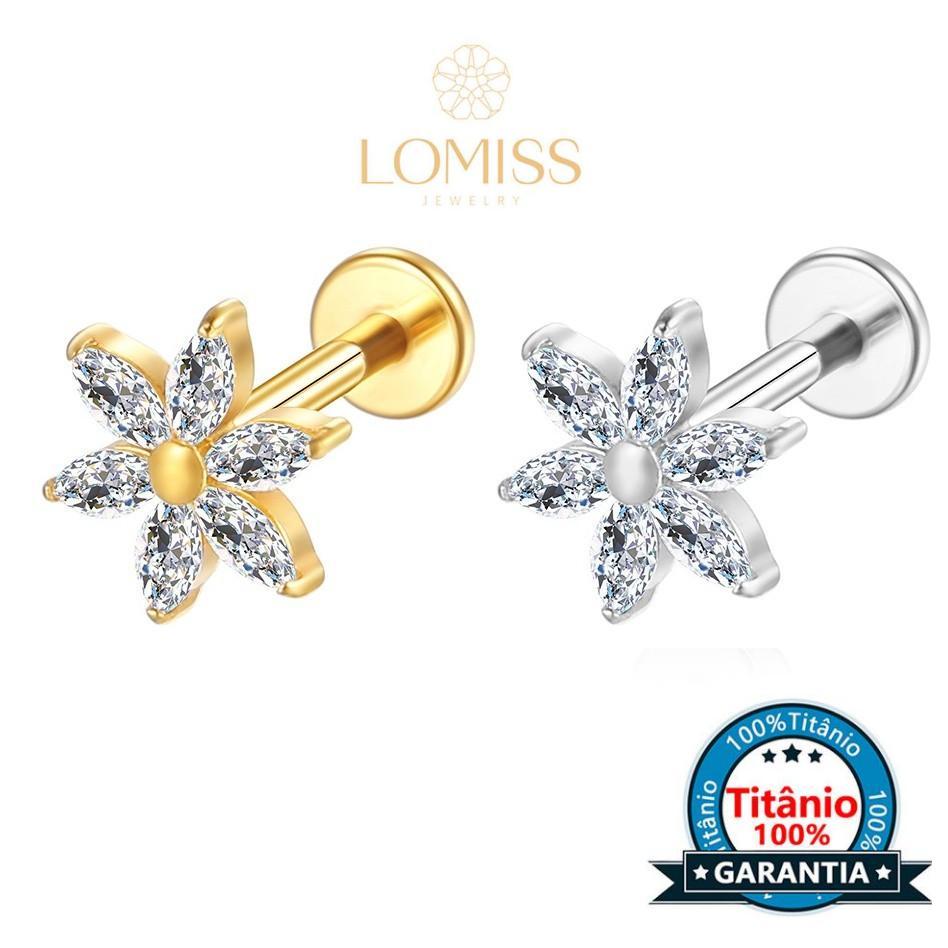 Piercing Labret TitâNio de Flor com ZircôNia Cravejada