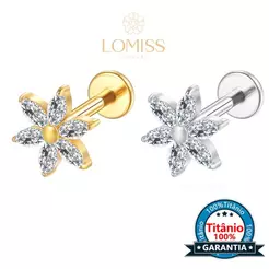 Piercing Labret TitâNio de Flor com ZircôNia Cravejada
