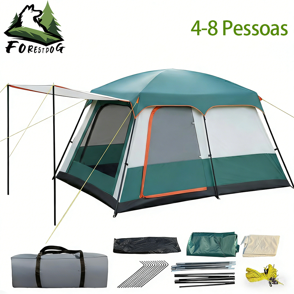 Barraca De Camping 4 A 8 Pessoas Impermeável 2000mm + Toldo