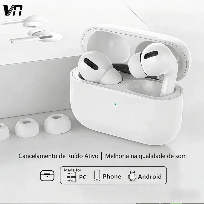 KIT 2 Airs Pro TWS Fone Sem Fio Bluetooth Cancelamento de Ruído Som Estéreo Pop-Up Leve Compatível com iOS e Android D14