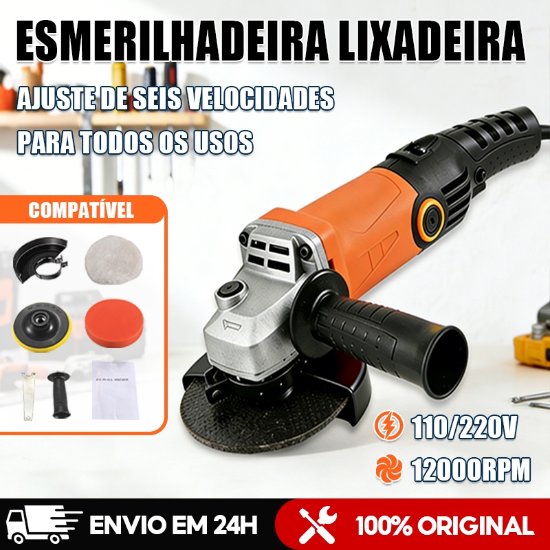 Politriz Esmerilhadeira Lixadeira 3 em 1 Multifuncional 125mm Profissional 1150W 6 Velocidades
