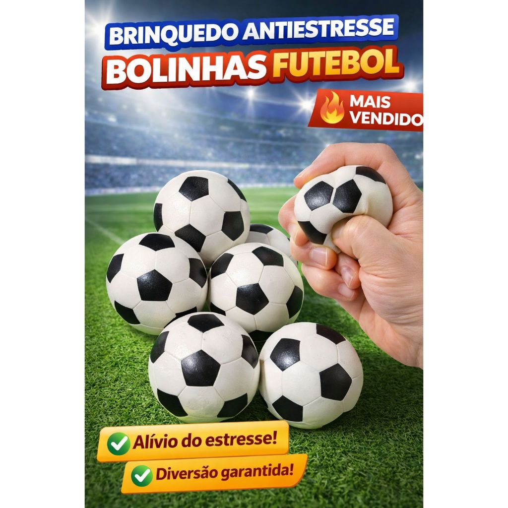 KIT 3 6 9 12 24 Bolas Antiestresse de Espuma 6cm Futebol Macia Infantil Adulto