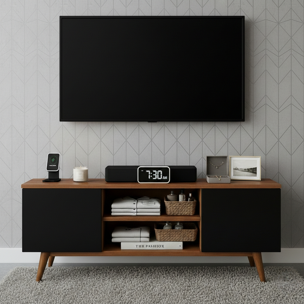 Rack para TV até 50 Polegadas com Prateleira, 2 Portas e Base Palito - Estilo Retrô