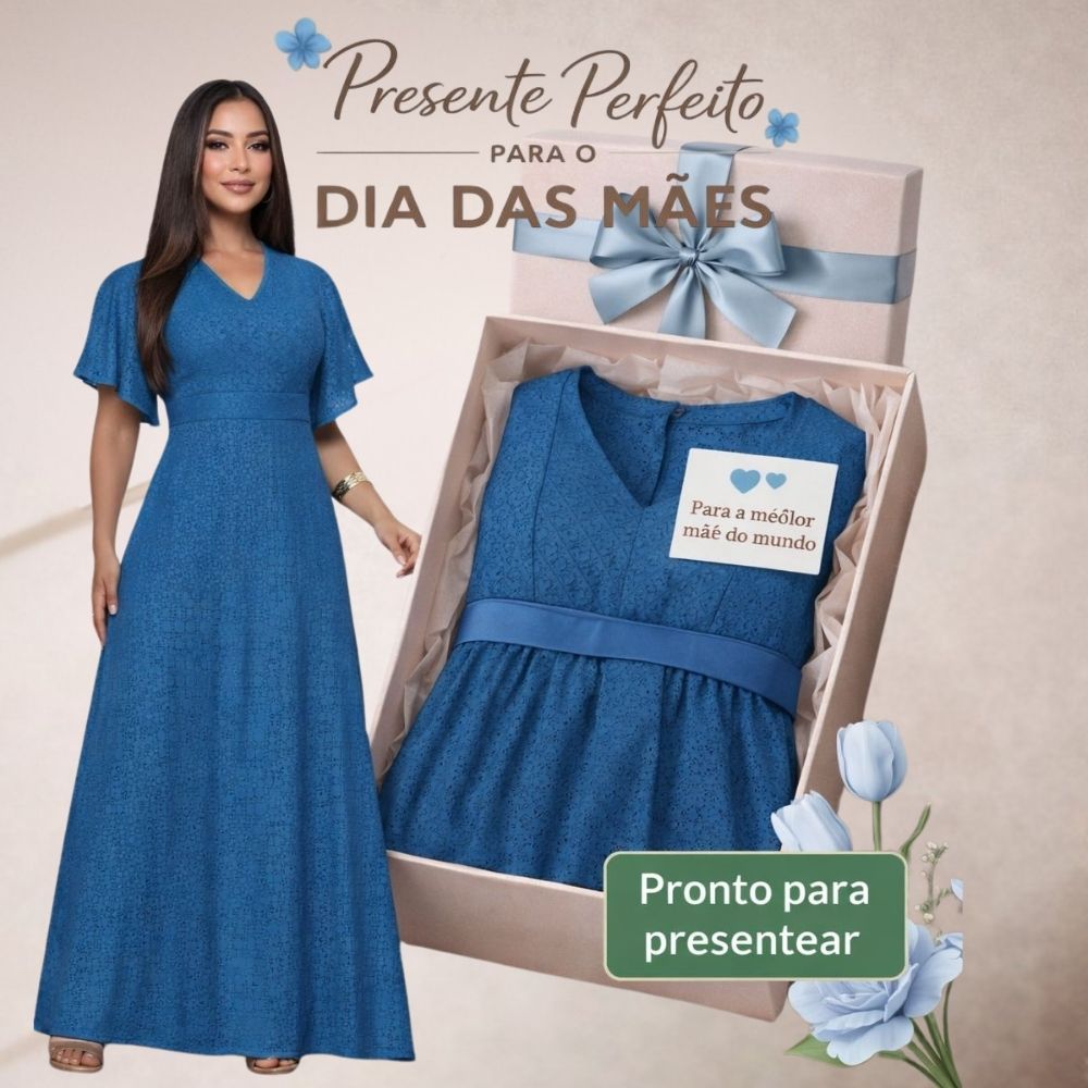 Vestido Longo Elegante Dia das Mães Moda Evangélica Confortável Presente Para Mãe