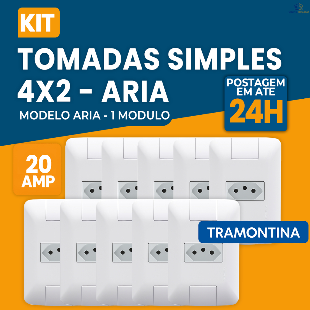 Kit Tomadas 20a 250v 4x2 Aria Cozinha e Eletrodomesticos Pontentes Tramontina Pino Grosso