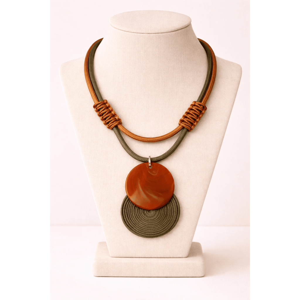 Maxi Colar Feminino Artesanal Espiral E Pedra De Resina Boho Chic