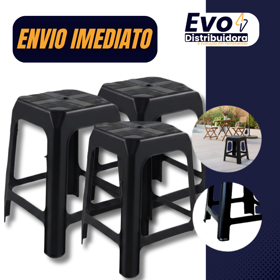 Banqueta Preta De Plástico Resistente Reforçada Adulto Suporta Até 120kg em Oferta na Shopee