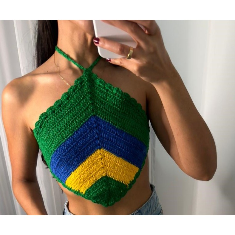 Cropped de crochê feminino Copa Brasil Seleção Brasileira