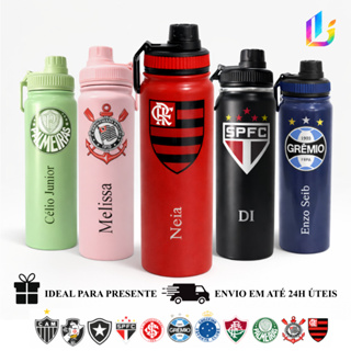 Garrafa Térmica Inox 800ml Personalizada com seu Time de Futebol Escudo - Presente Torcedor em Oferta na Shopee