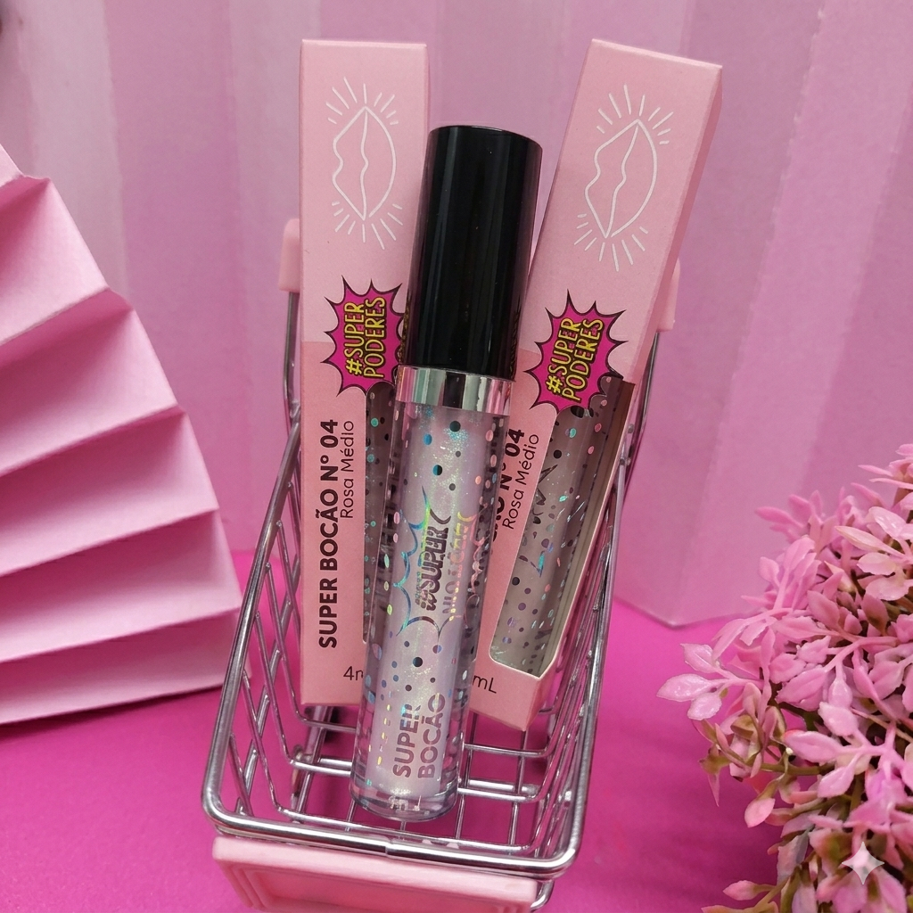 Gloss Labial Super Bocão Nº4- Rosa Médio Super poderes Efeito Aumento