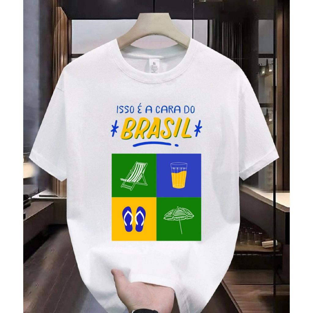 CAMISETA BRANCA MASCULINA BÁSICA ALGODÃO PREMIUM ESTAMPA BRASIL