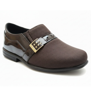Sapato Social Infantil Masculino Cor Café Detalhe em Metal Sola Borracha em Oferta na Shopee