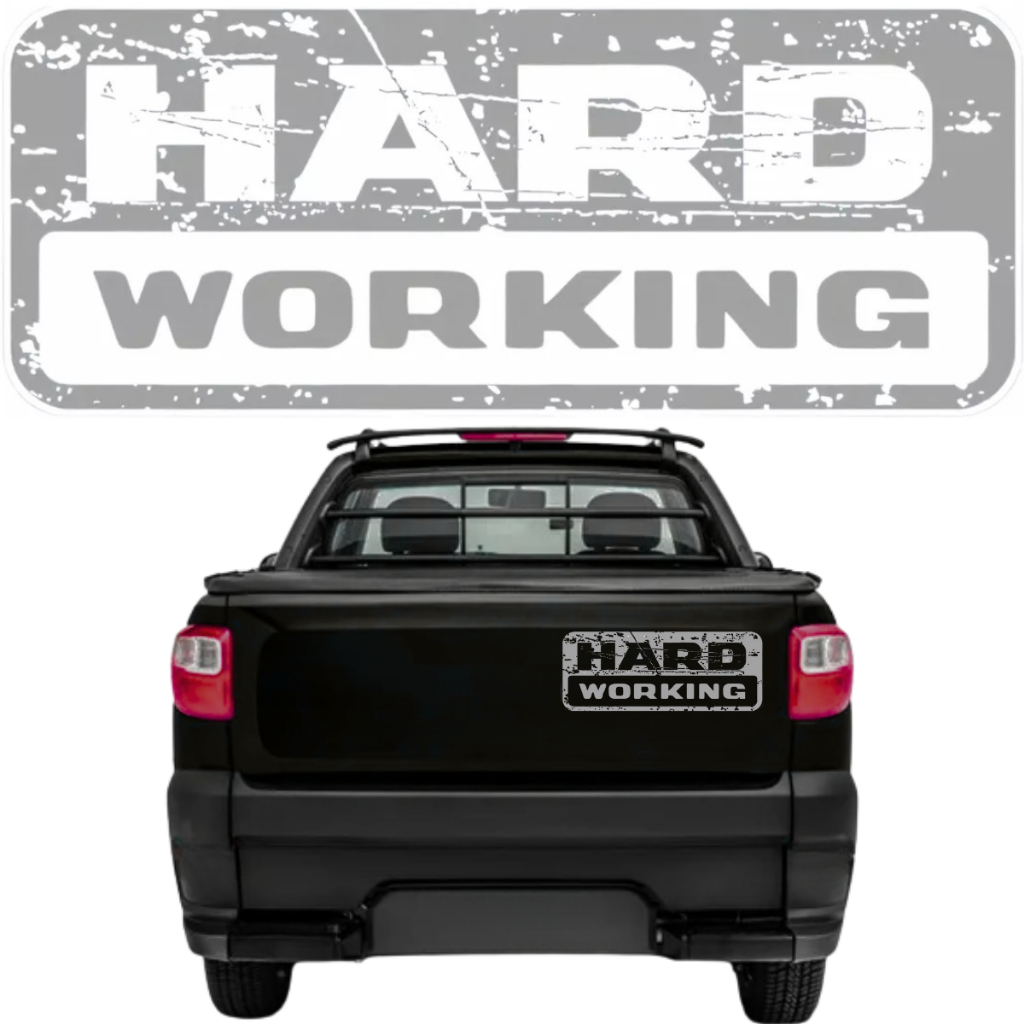 Adesivo Tampa Traseiro Caçamba Para Fiat Strada Hard Working 2018 2019 2020 21 Cinza