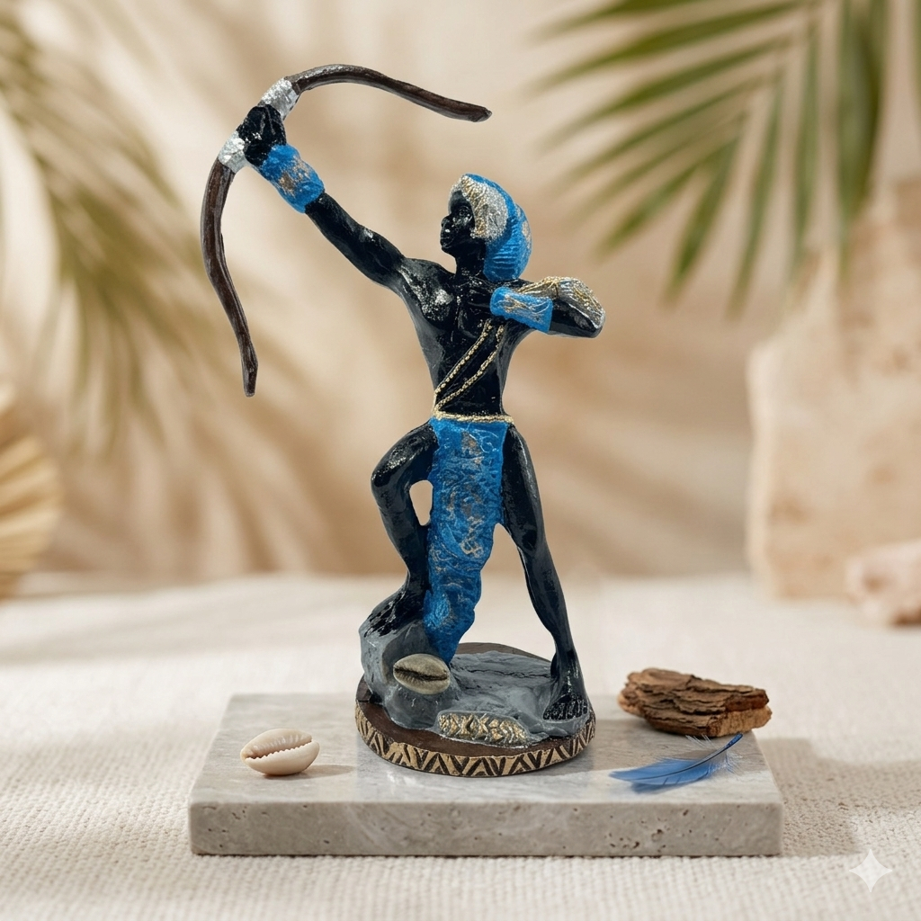 Imagem Orixá Oxóssi Azul 15cm Resina Estatueta Religiosa Umbanda Candomblé Decoração Espiritual Axé Presente
