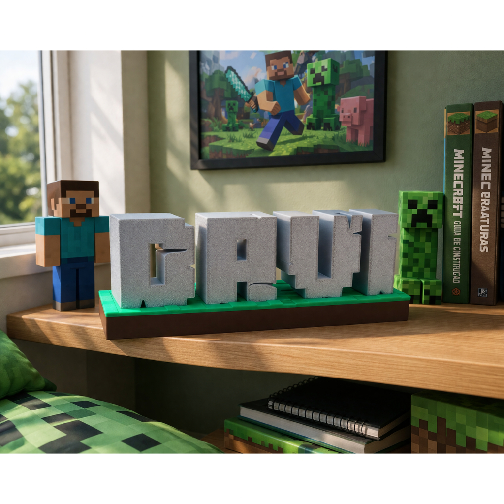 Letreiro Personalizado Estilo Minecraft Decoração Quarto Festa Infantil Gamer
