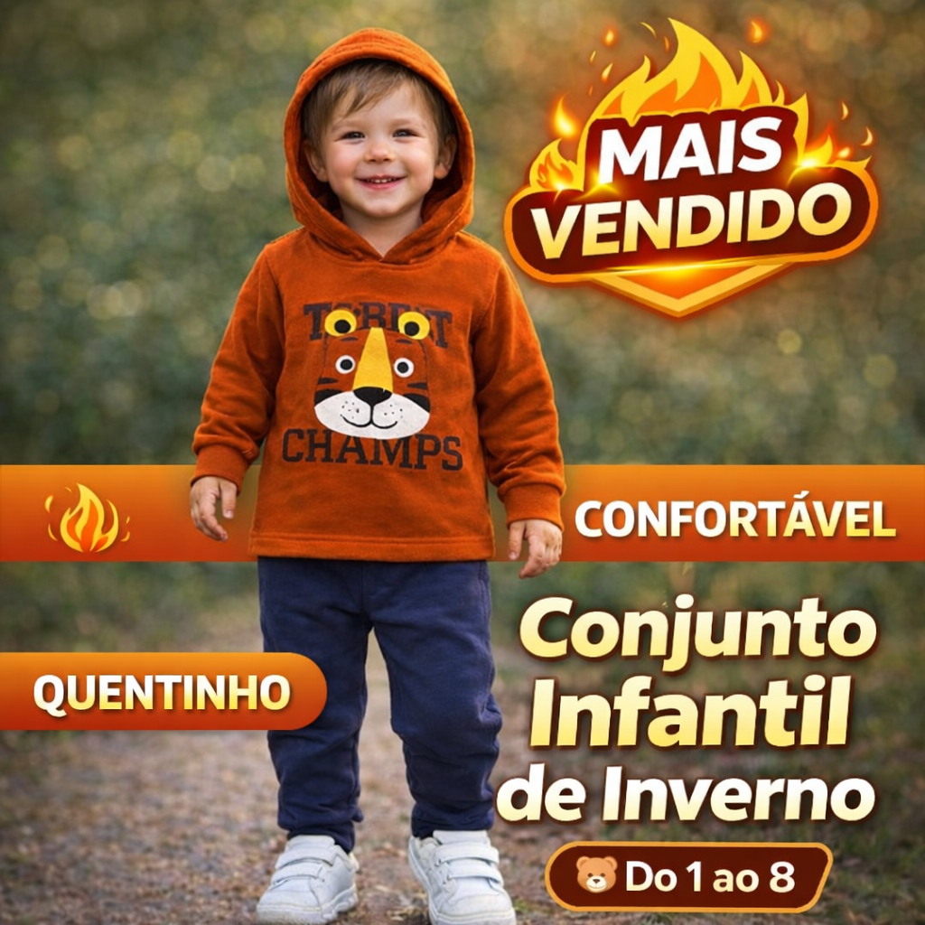 Conjunto Moletom Infantil Inverno Menino Quentinho com Capuz do 1 ao 8 Promoção