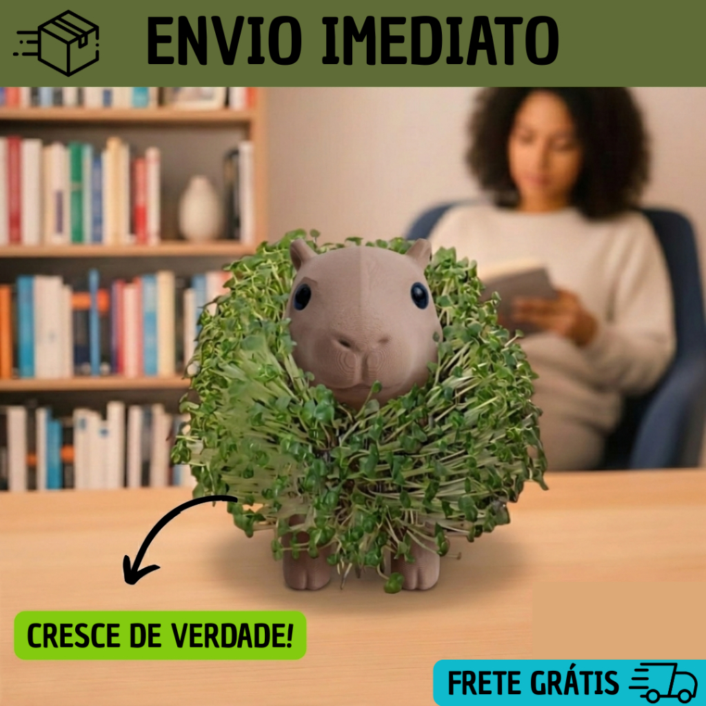 Kit Capivara com Pelo que Cresce – Planta Viva Decorativa, Educativa e Sustentável