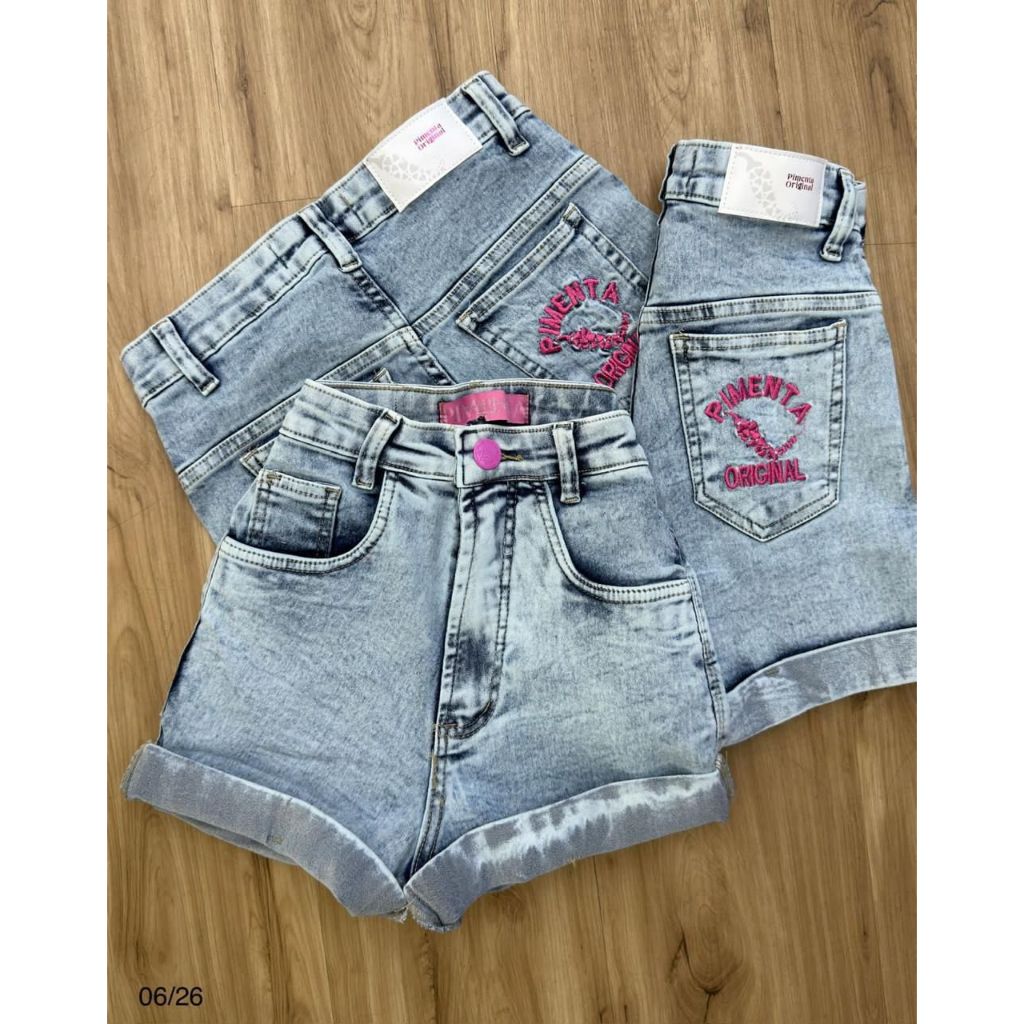 Shorts Feminino Sal e Pimenta Jeans Pimenta Original -  Vários Modelos com Elastano Cintura Alta