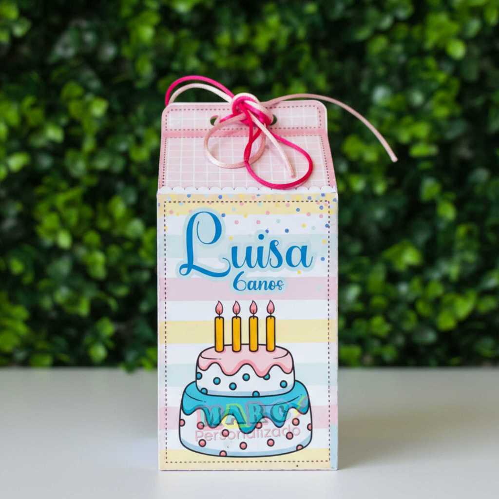 Caixa Milk Festa de aniversário Personalizada com Nome Kit Lembrancinha de Festa Rosa Candy Papelaria Personalizada