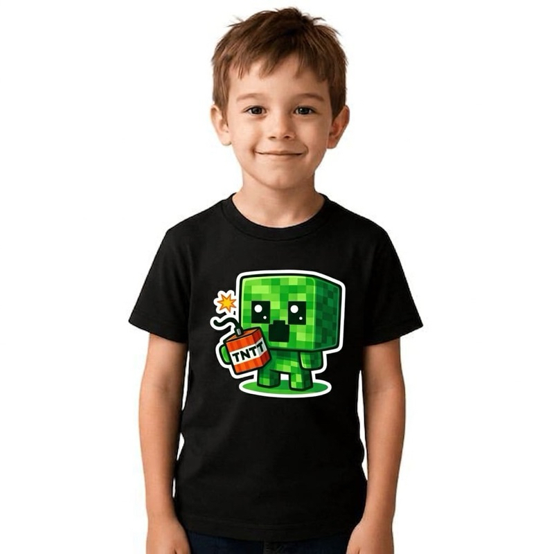 Camiseta Camisa Minecraft Infantil Menino Jogo Gamer Blusa Algodão Creeper Básica Jogos