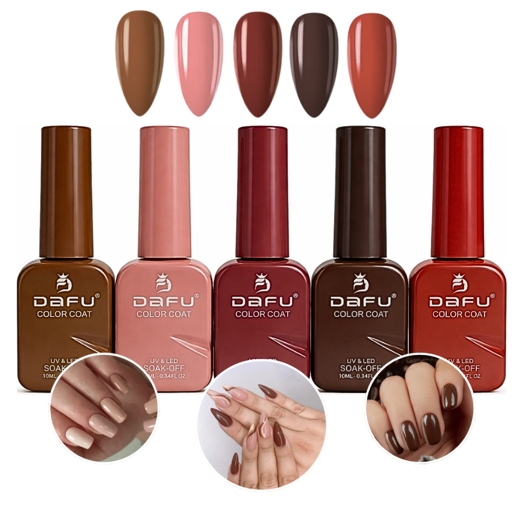 Esmaltes Em Gel 5 Unidades Tons Marrom DAFU Nude Unhas Seca Cabine Uv Led - NOVO KIT - CORES NOVAS