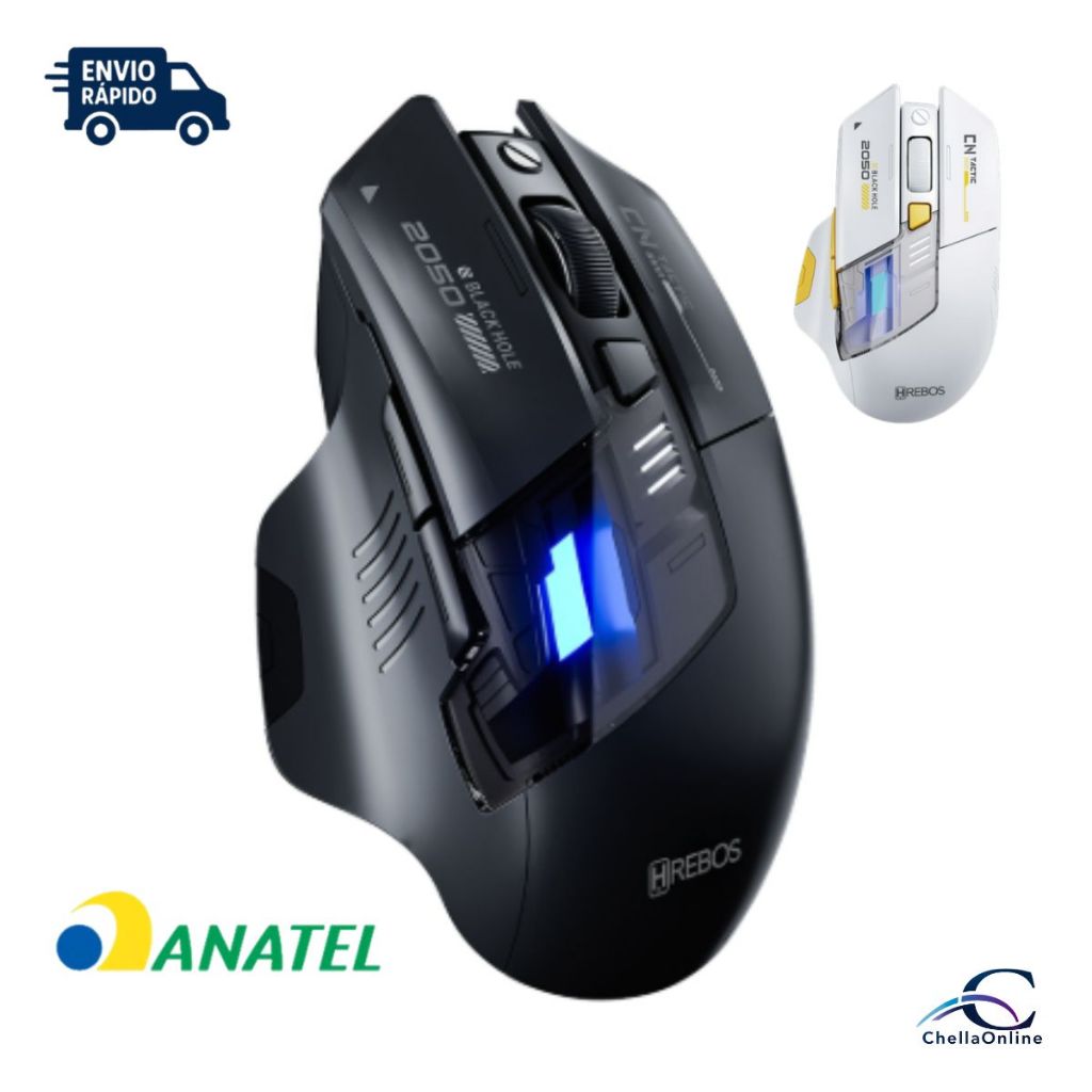 Mouse Sem Fio Hrebos Premium Recarregável 2400 DPI Glide Track IF-387 com certificação Anatel