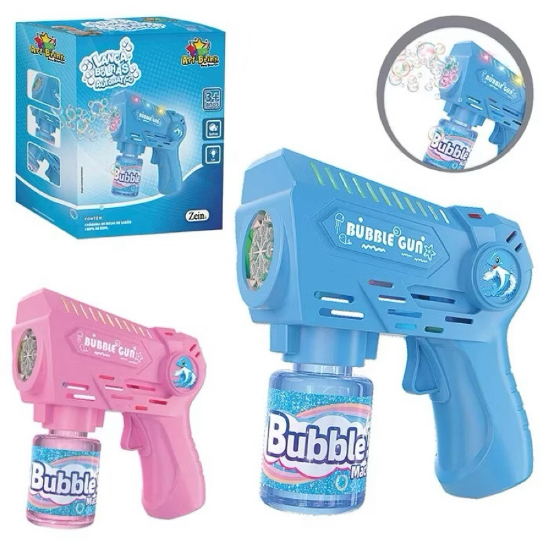Pistola de Bolhas de Sabão Automática com Luz LED Infantil + Refil – Brinquedo Divertido