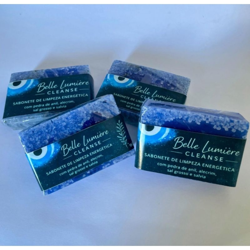 Kit 2 Sabonetes Limpeza Espiritual 90g Pedra Anil Sal Grosso Proteção Energia Natural
