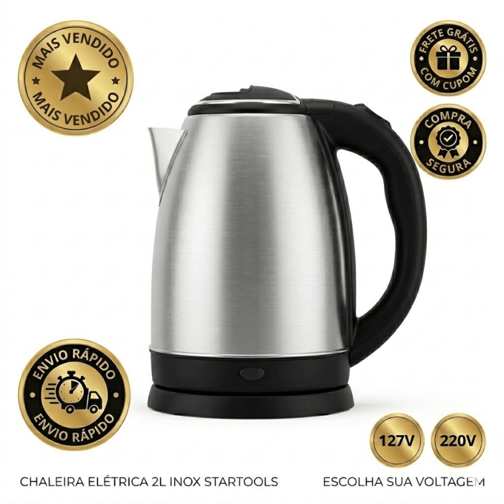 Chaleira Elétrica Inox 2L 1500W Jarra Rápida Água Café Chá 110V/220V Resistente Prática Qualidade