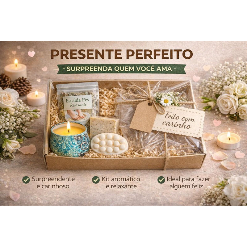 Kit Spa Completo Presente Relaxante com Escalda Pés Vela Lata Mandala 130g + Sabonete Esfoliante + Massageador