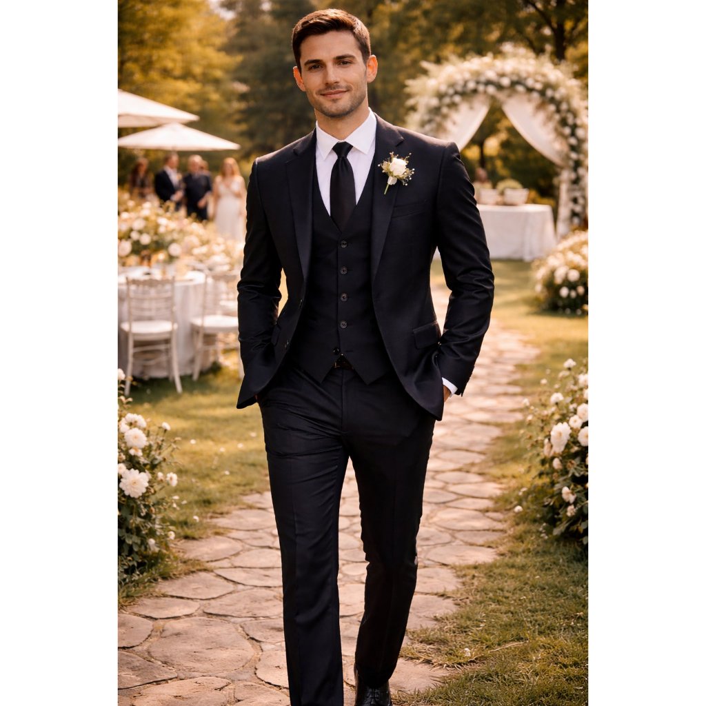 Terno Social Masculino Oxford Premium Preto - Completo Palitó + Calça + Colete - Melhor Preço