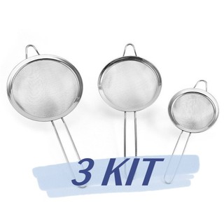 Kit 3 Peneira Coador De Peneiras Aço Inoxidável Para Cozinha Peneira De Cozinha