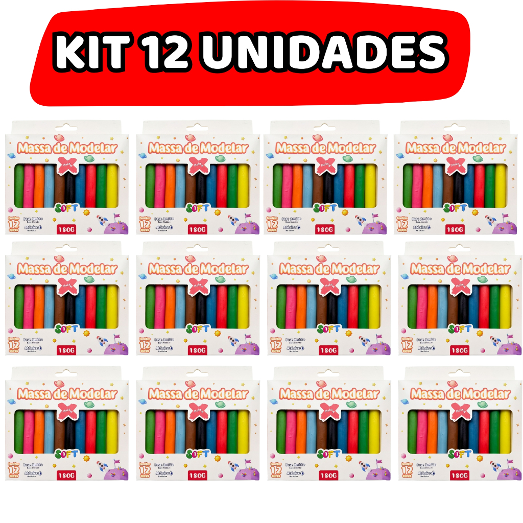 Massinha de Modelar Make+ 12 Cores Base Amido Aromatizada Não Tóxica Brinquedo Infantil Escolar
