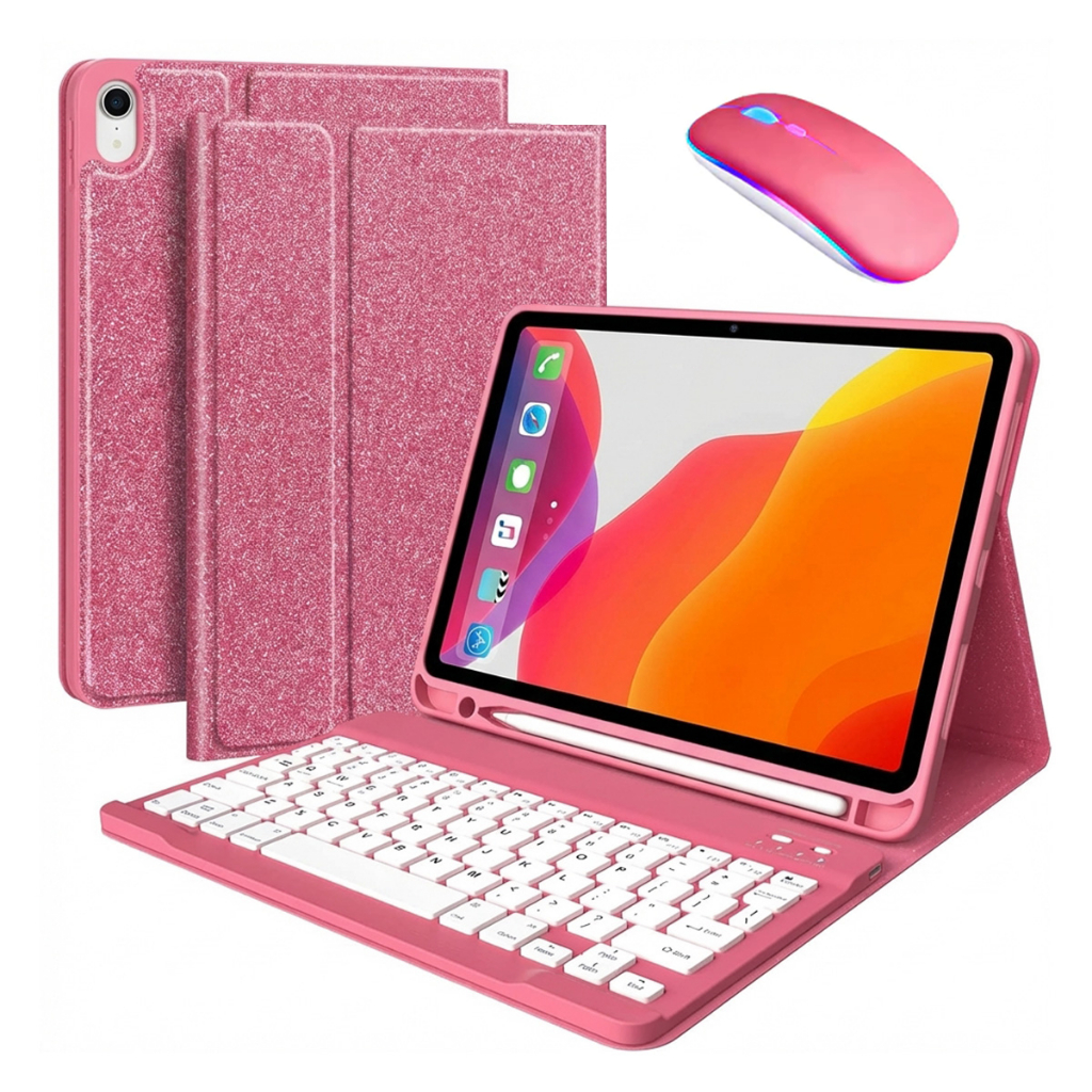 Teclado ABNT2 com Retroiluminado + Capa com Glitter para iPad 11ª A16 / 10ª Geração + Redmi Pad 2 /  Redmi SE 11