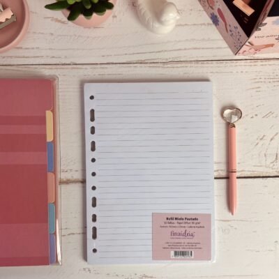 Refil pautado p/ caderno argolado médio c/ 50 folhas Furação Universal Fina Ideia