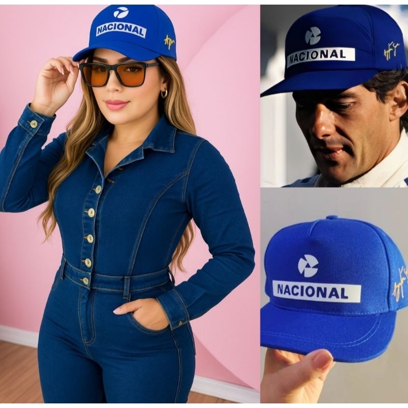 Boné Nacional Ayrton Senna Azul Royal Bordado Retrô-Homem e Mulher Promoção