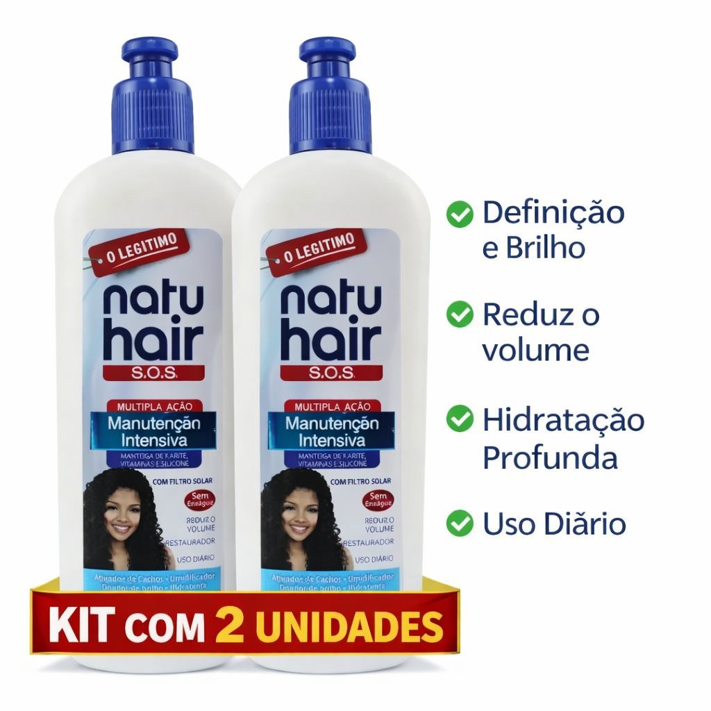 Kit 2 Ativador de cachos NatuHair S.O.S  Manutenção Intensiva 300ml Creme Sem enxágue Hidratante Anti Frizz