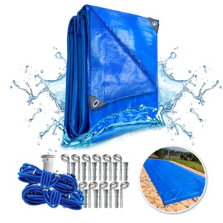Cobertura Para Piscina Azul 8x4 Mts Promocional Kit Instalação Para Proteção Contra Sujeiras em Oferta na Shopee