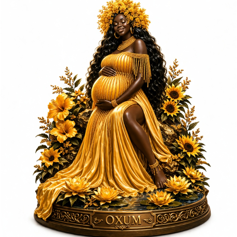 Imagem Orixá Oxum Gestante 25cm – Escultura Espiritual | Fertilidade, Amor e Prosperidade | Peça Exclusiva