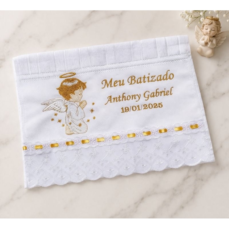 Toalhinha Bordada para Batizado com Nome | Lembrancinha Personalizada Bebê /Toalha. de boca