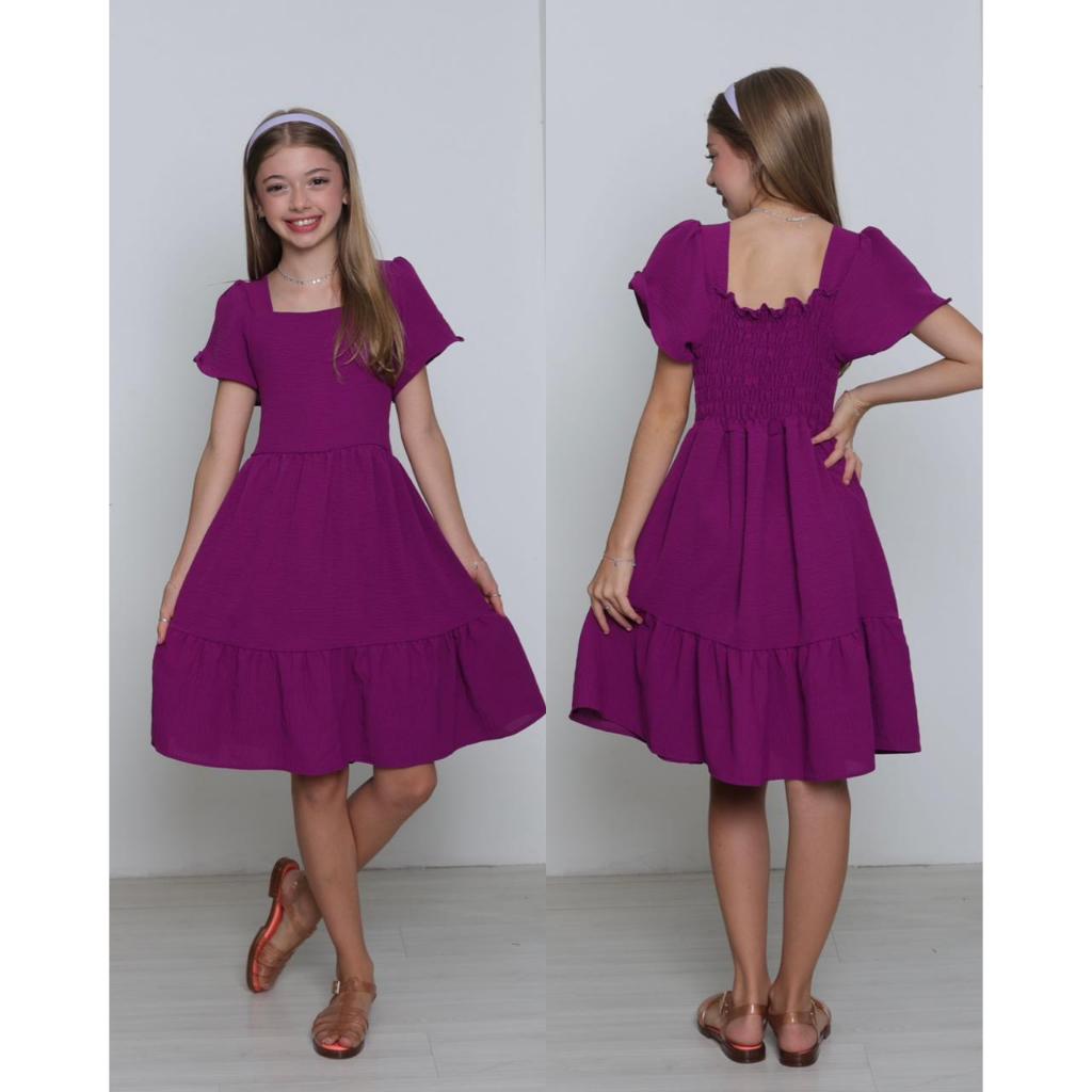 vestido curto de manga curto [ duna ] infantil juvenil meninas