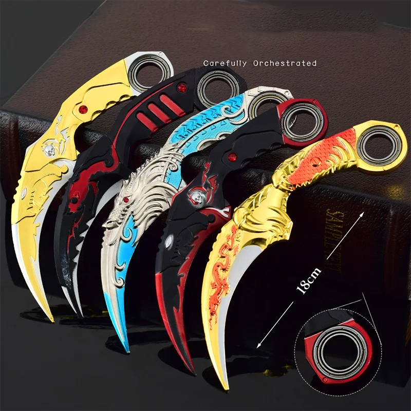 18cm/7.08 figura de jogo dragão azul faca de garra de dragão dourado, karambit, ornamentos de artesanato de metal decora