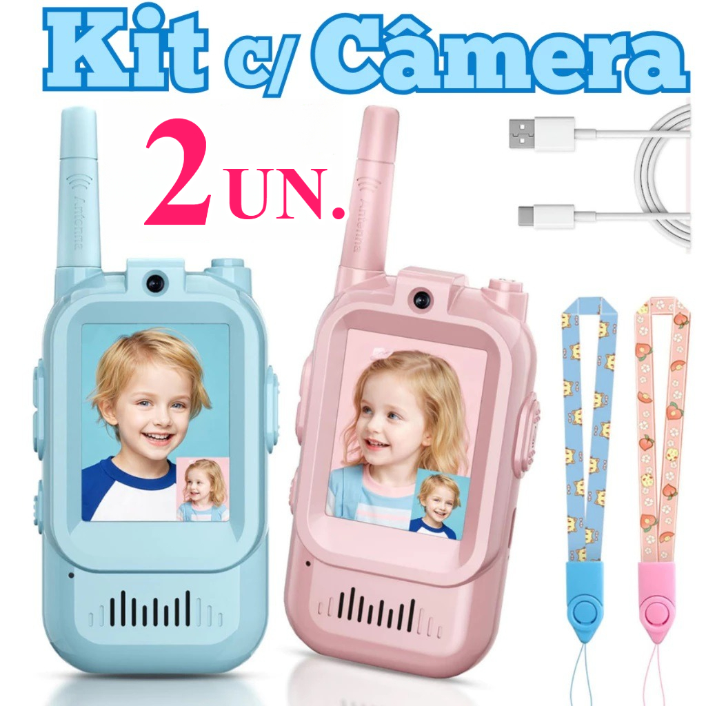 Walkie-Talkie Infantil com Vídeo Radio de Comunicação Sem Fio Tela LCD 3 Modos de Voz Alcance 400m Presente de Aniversár