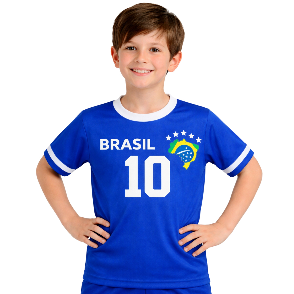 Camiseta Brasil Infantil Dryfit Copa do Mundo Masculina Premium Confortável Respirável