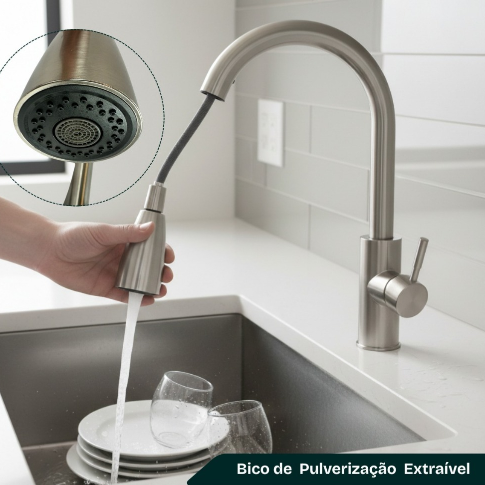 Torneira de Cozinha Pia Gourmet Inox Monocomando com Chuveirinho Flexível em Oferta na Shopee