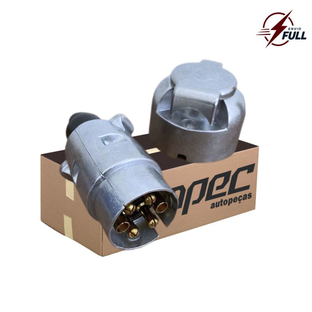 Kit Tomada Macho Femea Reboque Carretinha Plug Engate Alumínio 6 Pinos/ Polos
