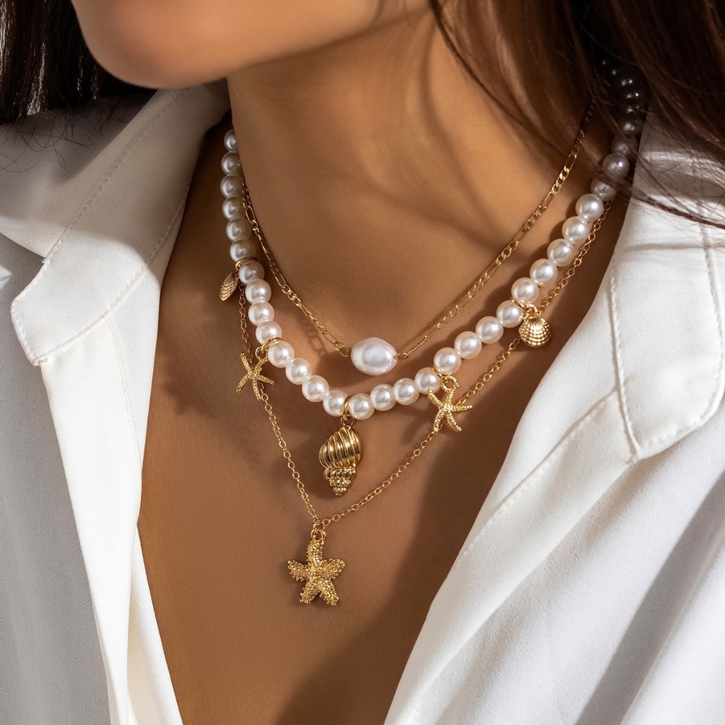 Colar Elegante De Concha De Pérola Para Joias Boho Em Camadas De Casamento Na Praia