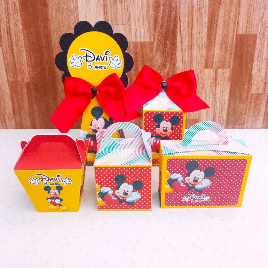 Kit Festa Mickey Vermelho PEGUE E MONTE – Lembrancinhas Personalizadas Luxo com Laço – Aniversário Infantil Menino